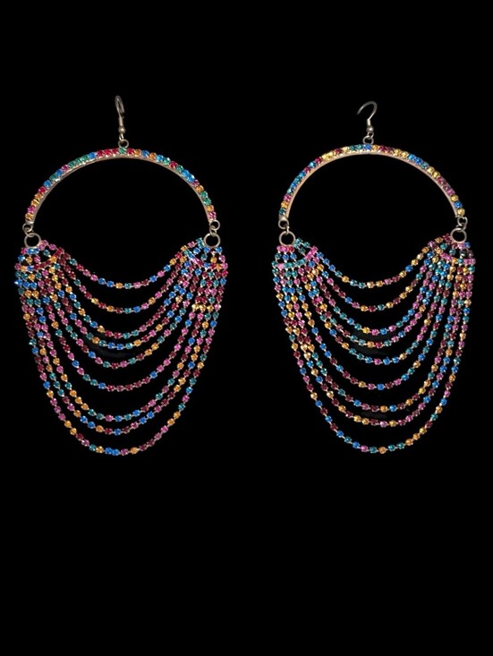 Jewelry - Multi-Color Glass Rhinestone Draped Chandelier Hoop Earrings